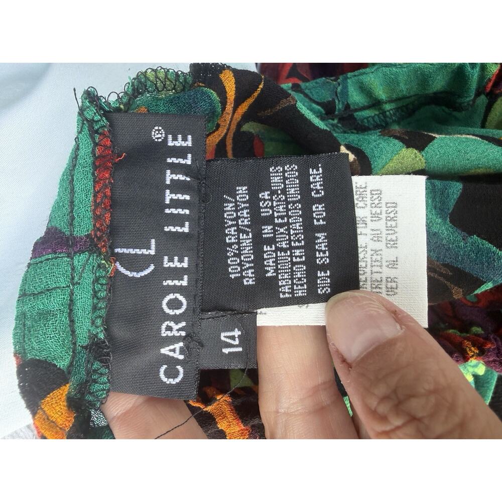 Vintage 90s Carol Little 3 Piece Tropical Rayon Set Top Skirt Pants USA Size 10 - Picture 16 of 16